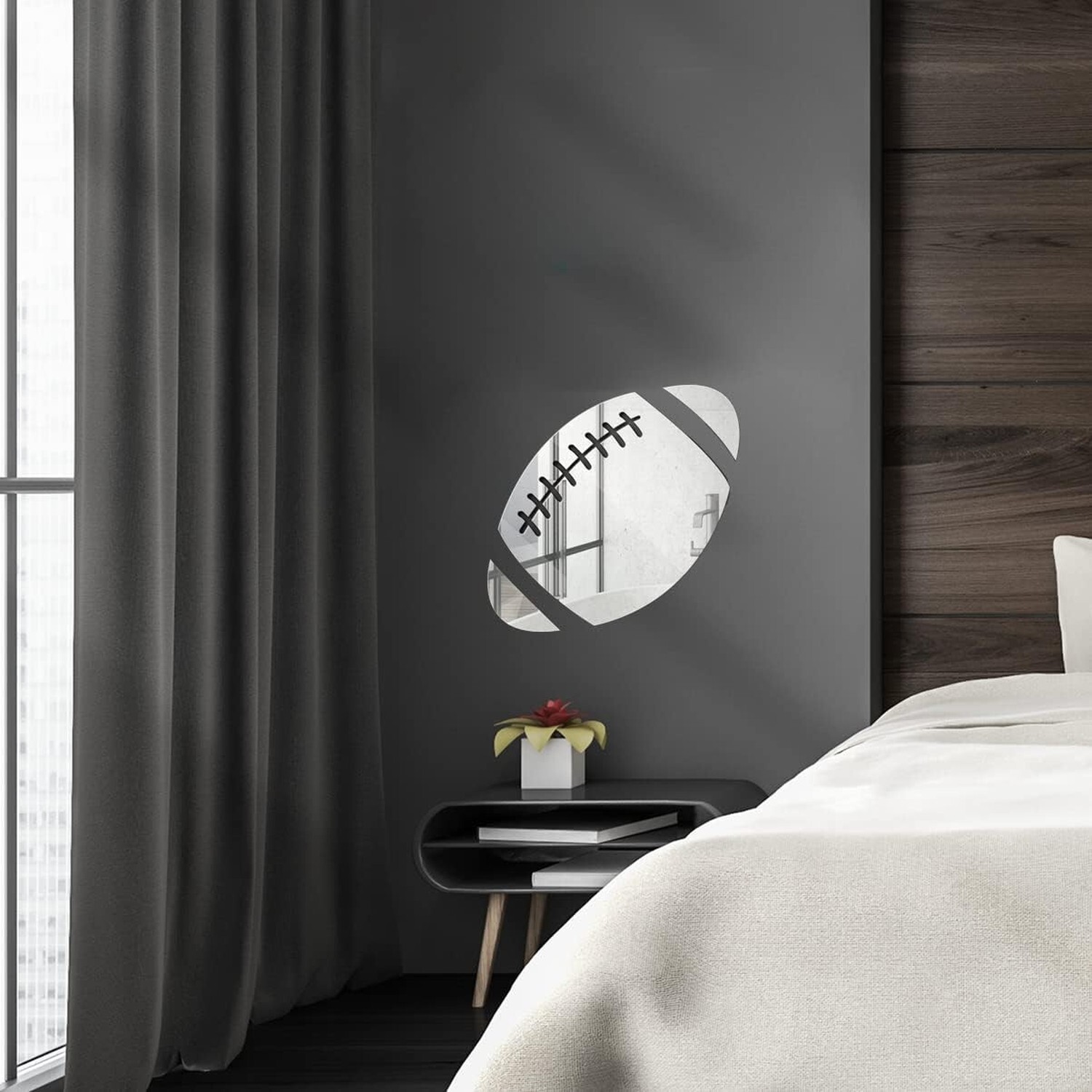 ODOTTAA, Sports Theme Football Shaped Acrylic Mirror Art Sticker for Wall Dec…