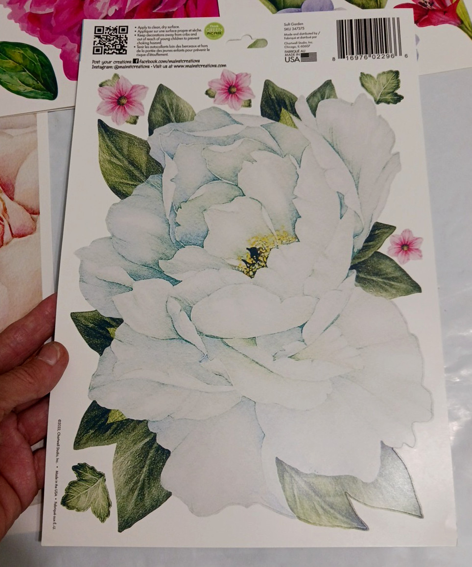 Wall Decal stickers Jumbo 10" Flowers. Rose + Pink. 6 sets Peel and stick floral