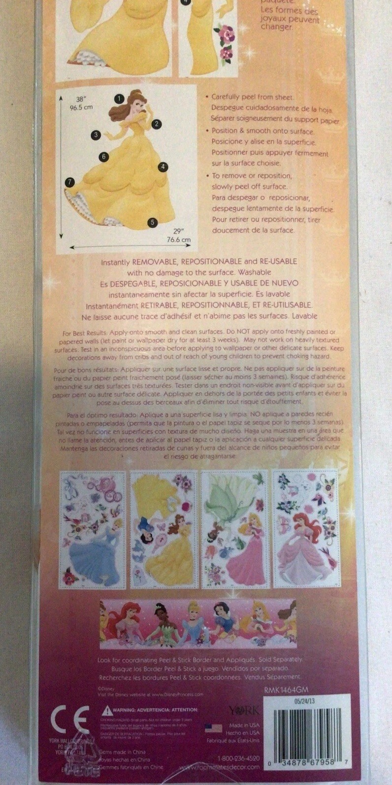 BELLE DISNEY PRINCESS Decal Removable WALL STICKER Home Decor Mural Girls Room