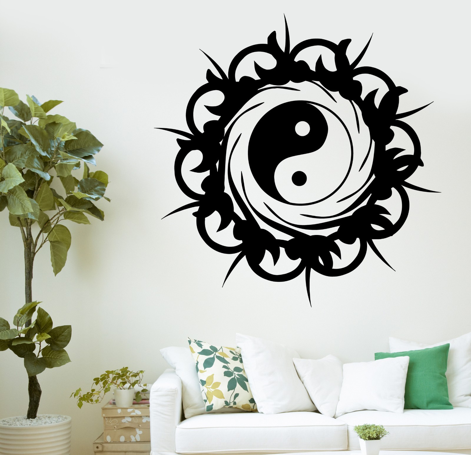Wall Decal Buddha Yin Yang On Sun Burst Ornament Vinyl Sticker (z2885)