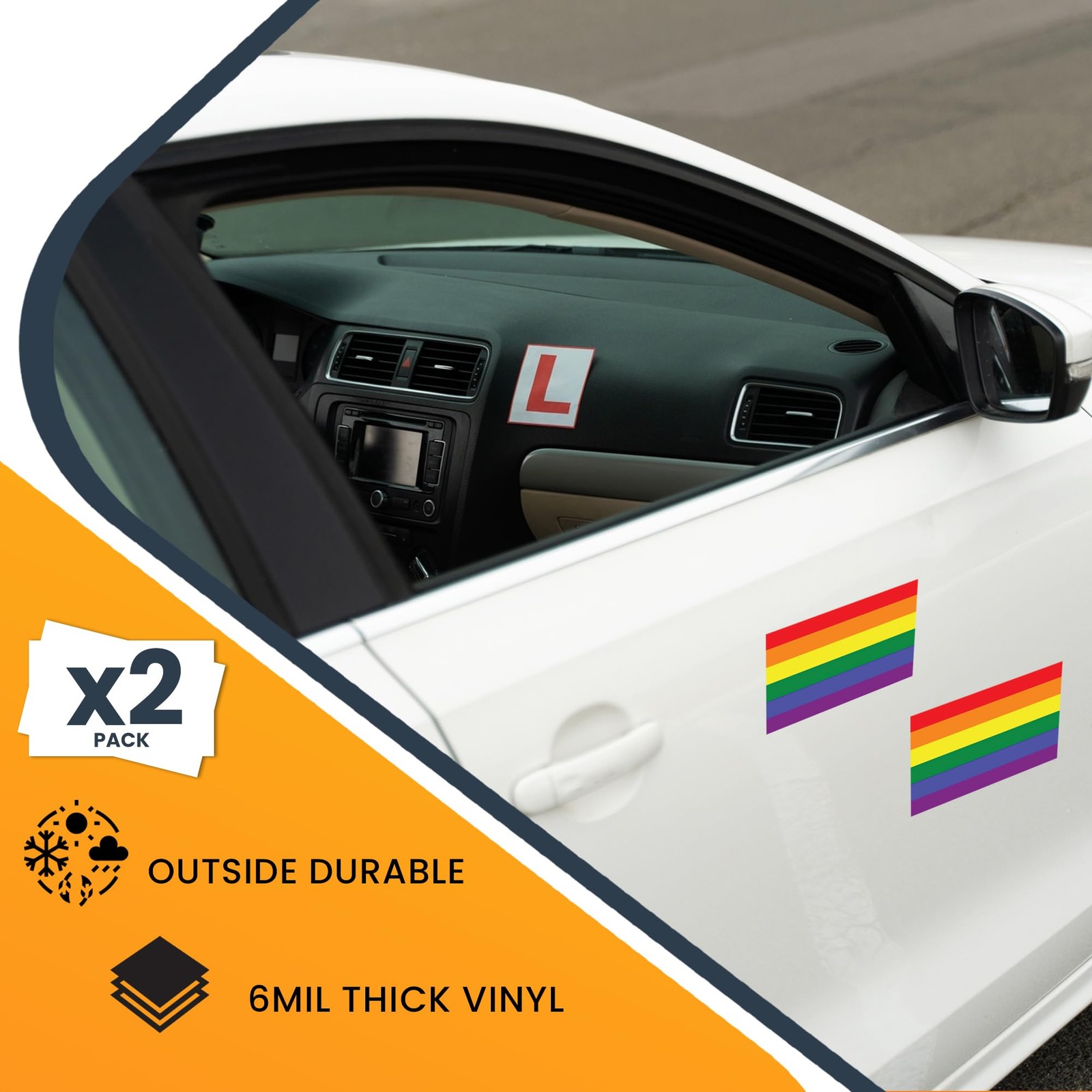 Magnet Me Up LGBTQ Rainbow Flag Adhesive Decal Sticker, 3×5", 2 Packs, USA Made