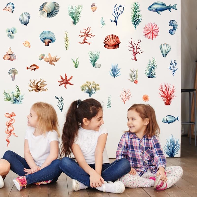 Watercolor Ocean Plants Wall Stickers Under The Sea Seaweed Wall Decal DIY Na…