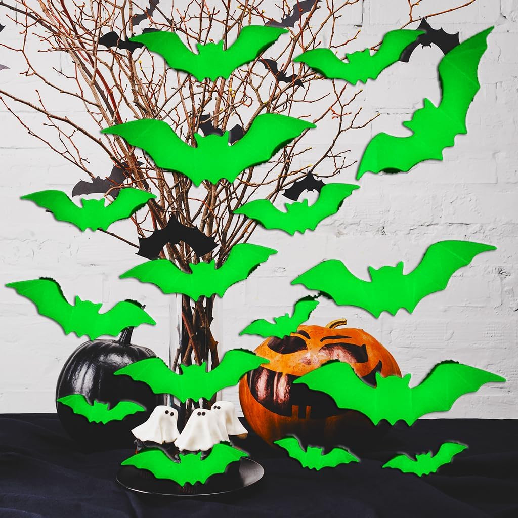 16PCS Glow in the Dark Bat Wall Decals 3D Luminous Halloween Stickers