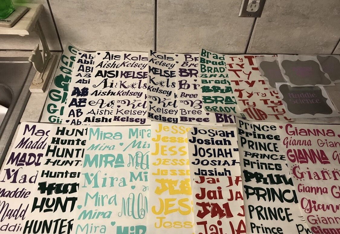12" Sheet of Vinyl Monograms & Names for School Supplies, Custom, Personalized