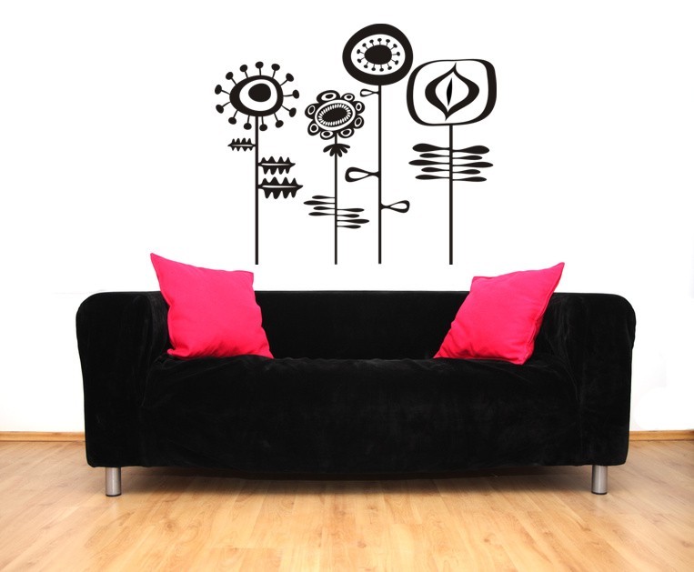 Retro Flower Wall Decals, Floral Wall Decal, Retro Wall Decor, Mid Century Decal