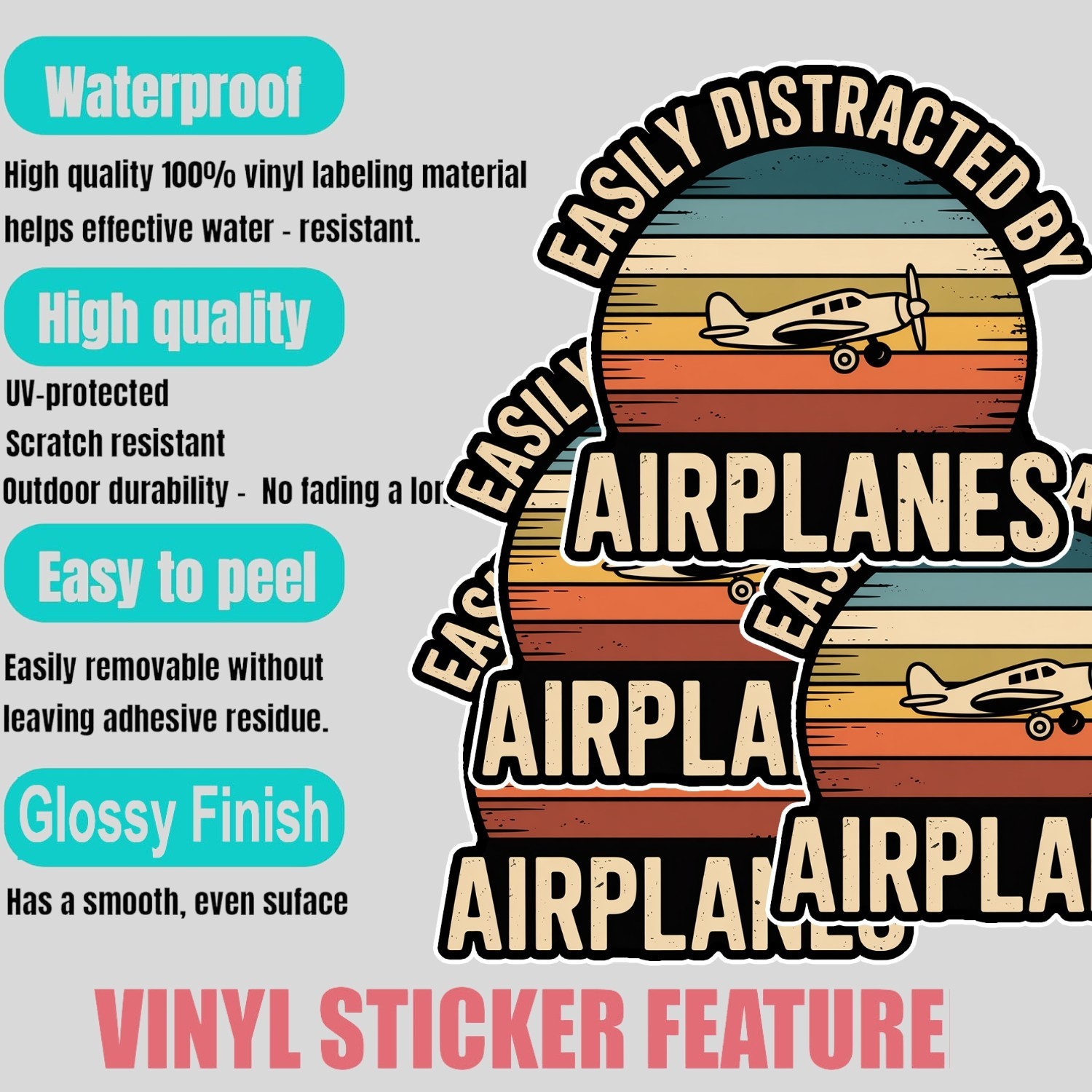 4PCS Easily Distracted by Airplanes Stickers – Funny Aviation Vinyl Decals