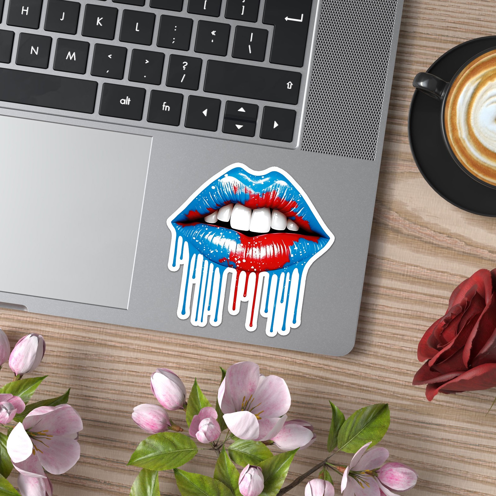 Blue Red Dripping Lips – Vinyl Decal Sticker – Car Window Laptop – ebn11363