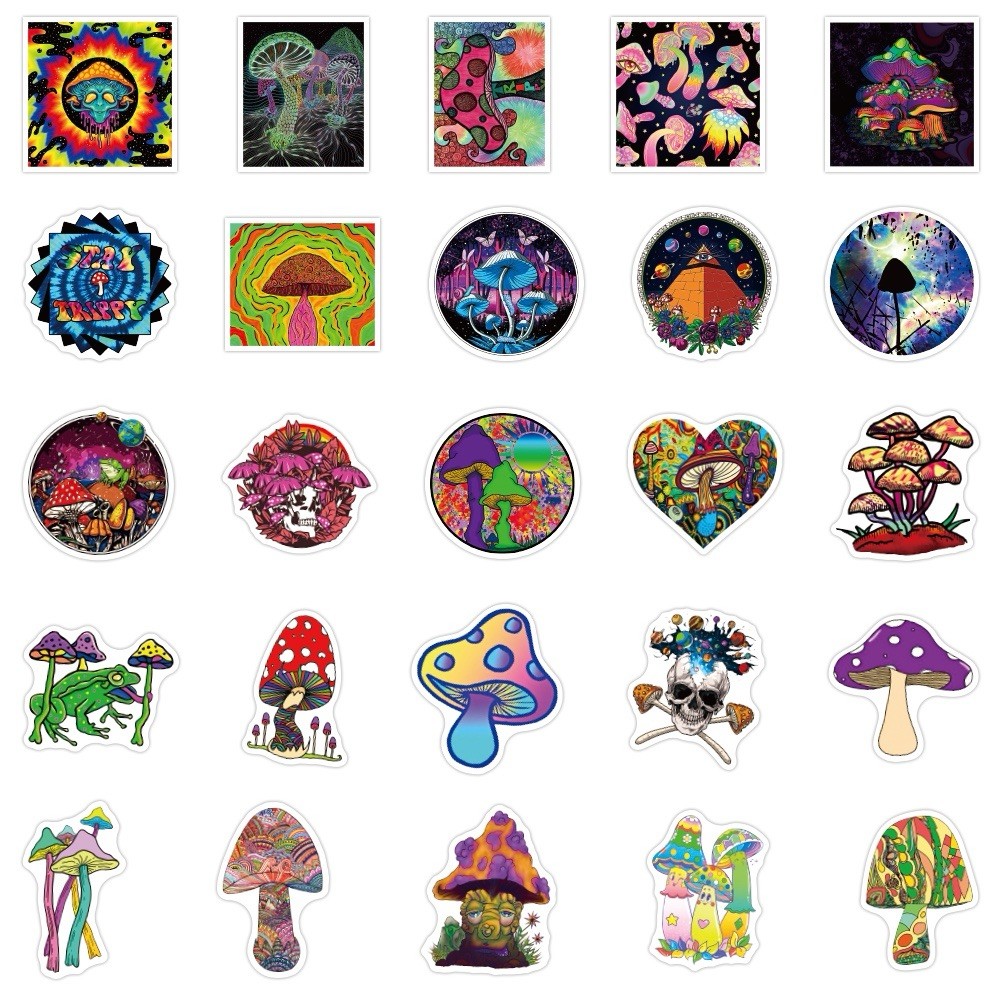 20 Random Psychedelic Mushroom Stickers Trippy Art Laptop Decals Free Shipping!