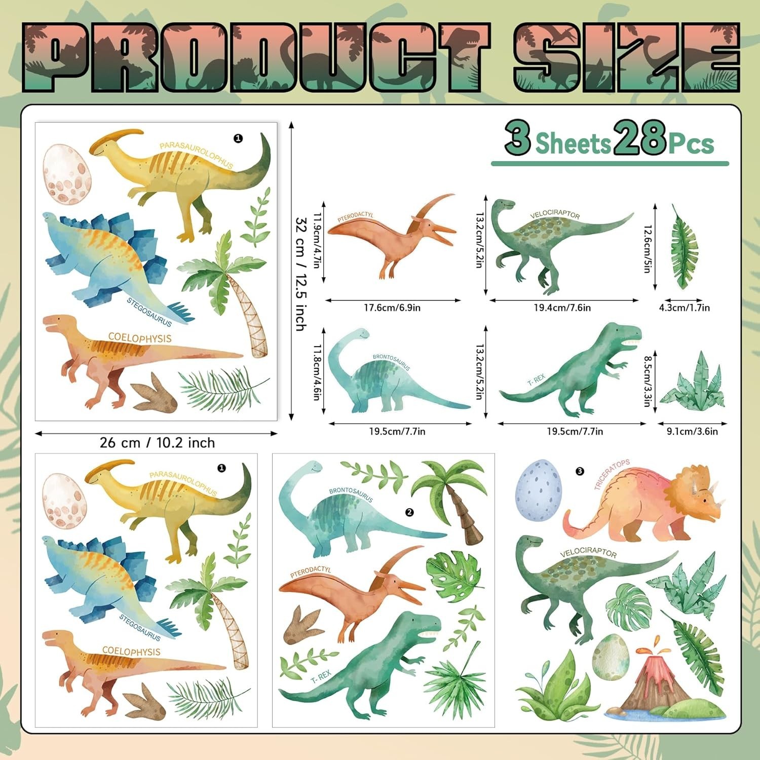 Dinosaur Wall Decals- Dino Palm Tree Wall Stickers Peel and Stick Wall Decor …
