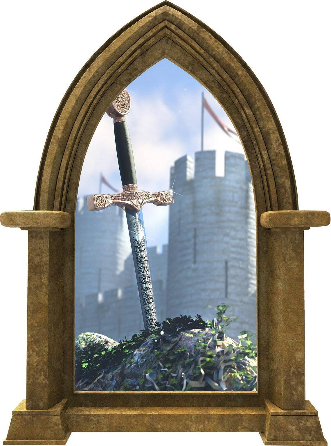 CastleScape Sword In The Stone Wall Decal Castle Window Vinyl Wall Sticker Decor
