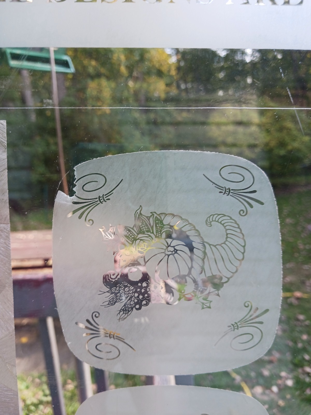 CORNICOPIA Decal 4"x4" Etched Glass Look Cling Removable & Reusable #1102