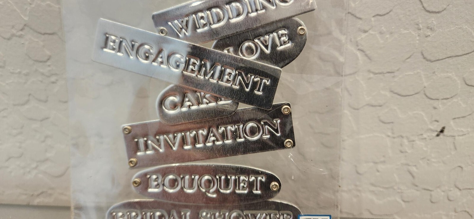 New! Inspirables! (7) Chrome Metal Tags / Stickers! ~Engagement ~Wedding ~Love