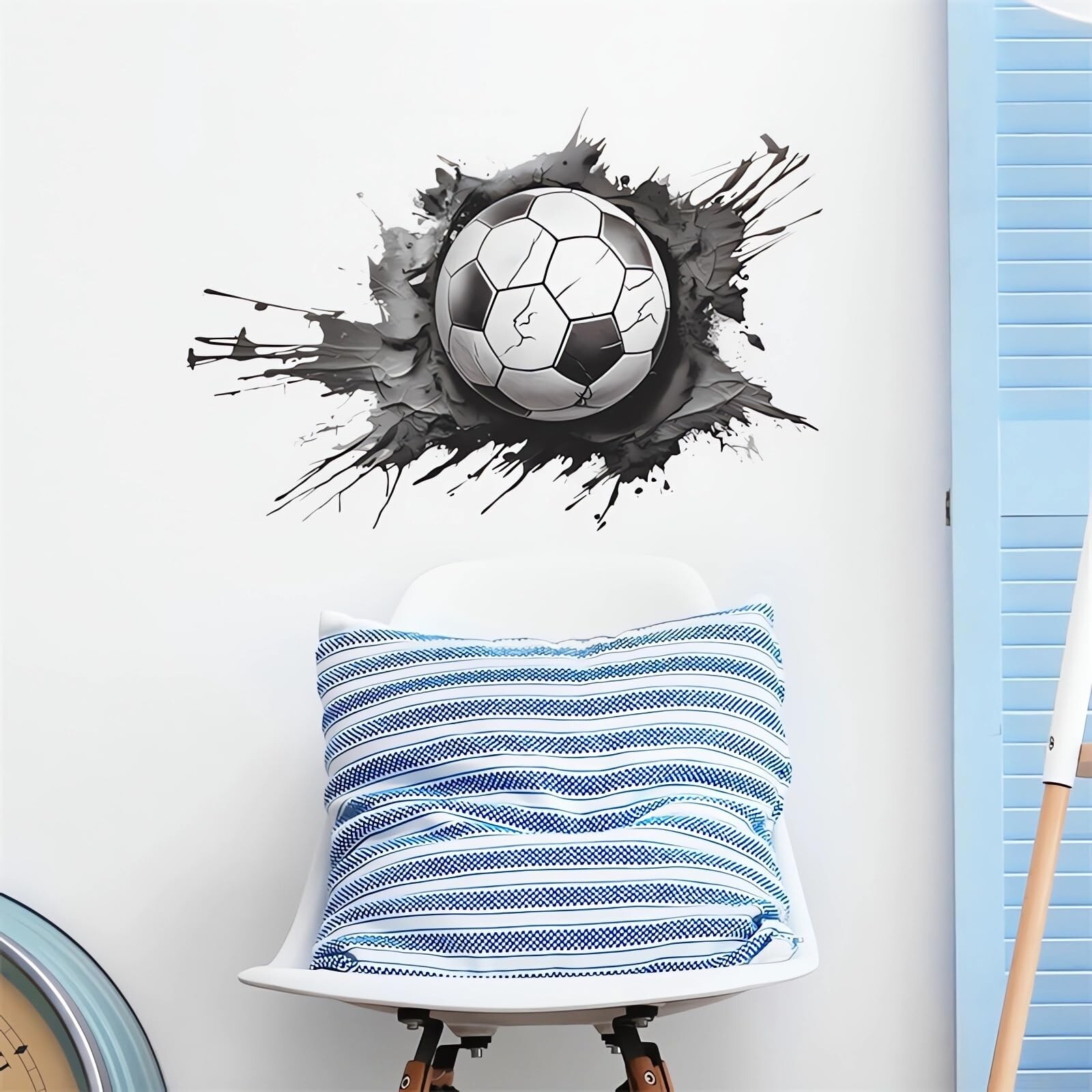 Broken Wall Soccer Ball Wall Stickers, sacinora 3D Sport Wall Decals Removabl…