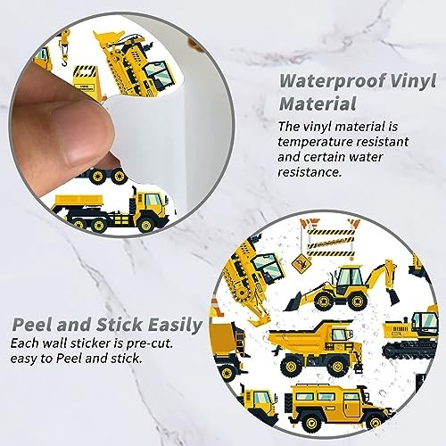 Construction Vehicles Wall Decals – Peel & Stick Removable Stickers for Kids' Ro