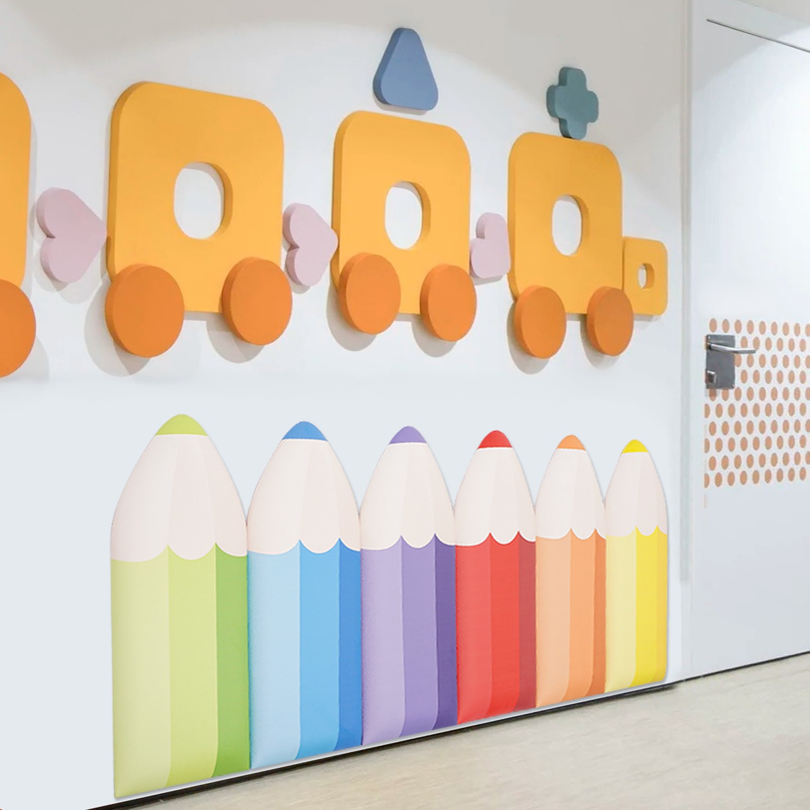 6Pcs 3D Pencil-Shaped Wall Padding for Kids Wall Mats Playroom Wall Protection