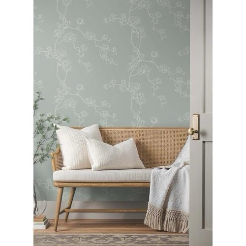 Magnolia Home Magnolia Branches Wallpaper 27×27 Eucalyptus. Washable