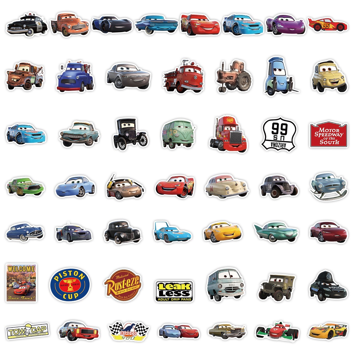 50 Pcs Stickers Disney Pixar Cars McQueen Luggage Car Phone Fridge Bottle Vinyl