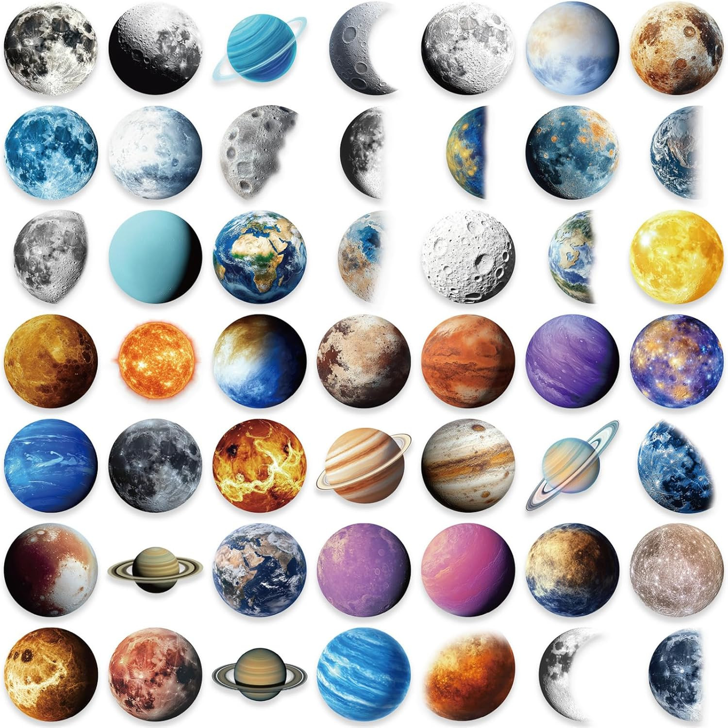 50 Pcs Transparent Astronomy Sticker,Cartoon Celestial PET Decals Set Laptop Sti