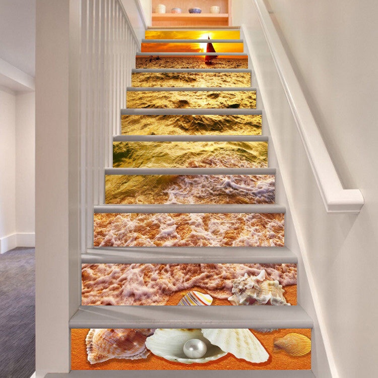3D Beach Shells AZ334 Stair Risers Decoration Mural Vinyl Wallpaper Kay
