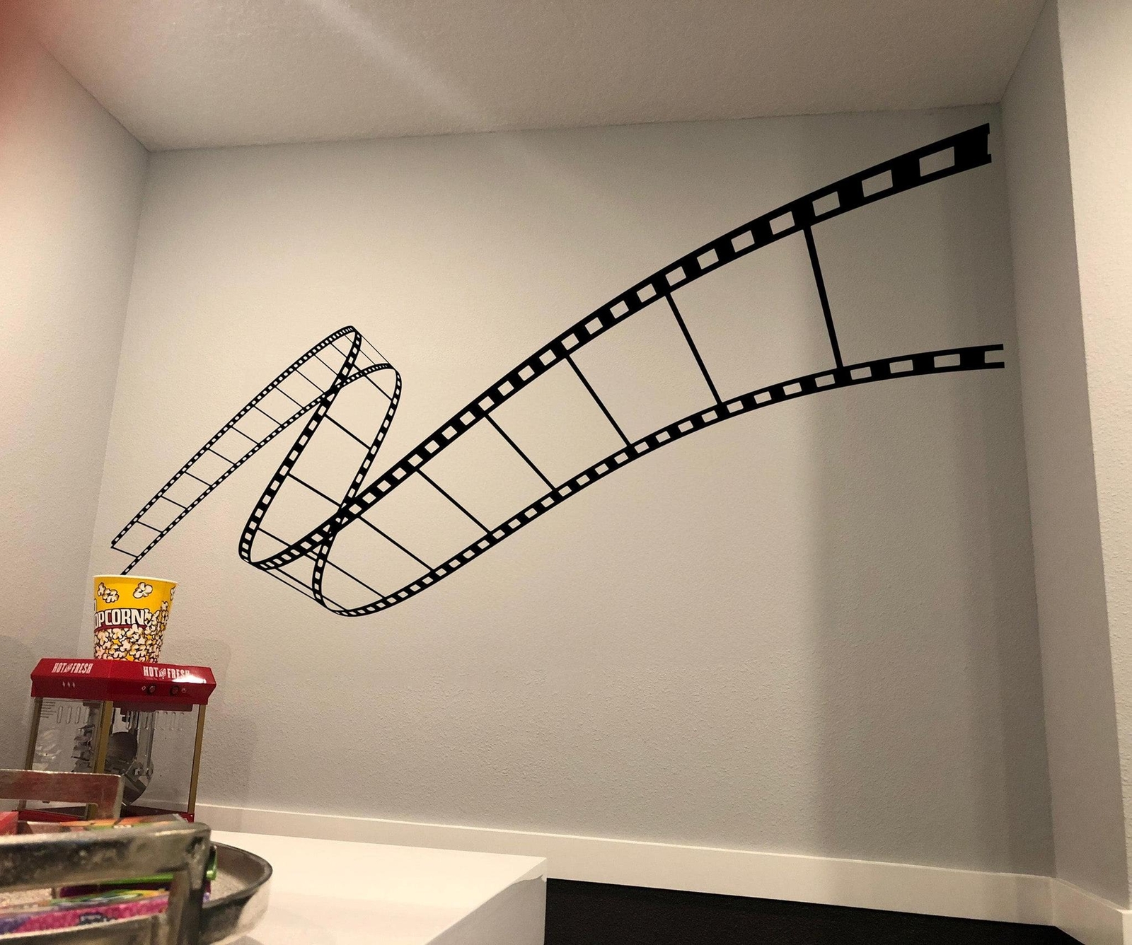 Wavy Film Strip Vinyl Wall Decal Sticker. Movie Theme Room Decor. Black Vinyl.