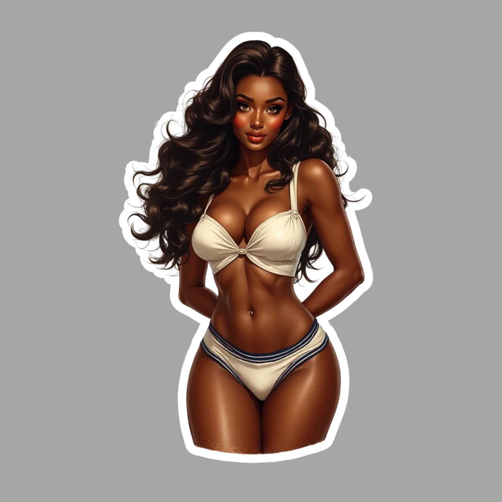African American pinup girl sticker vinyl decal sailor lingerie bikini cleavage