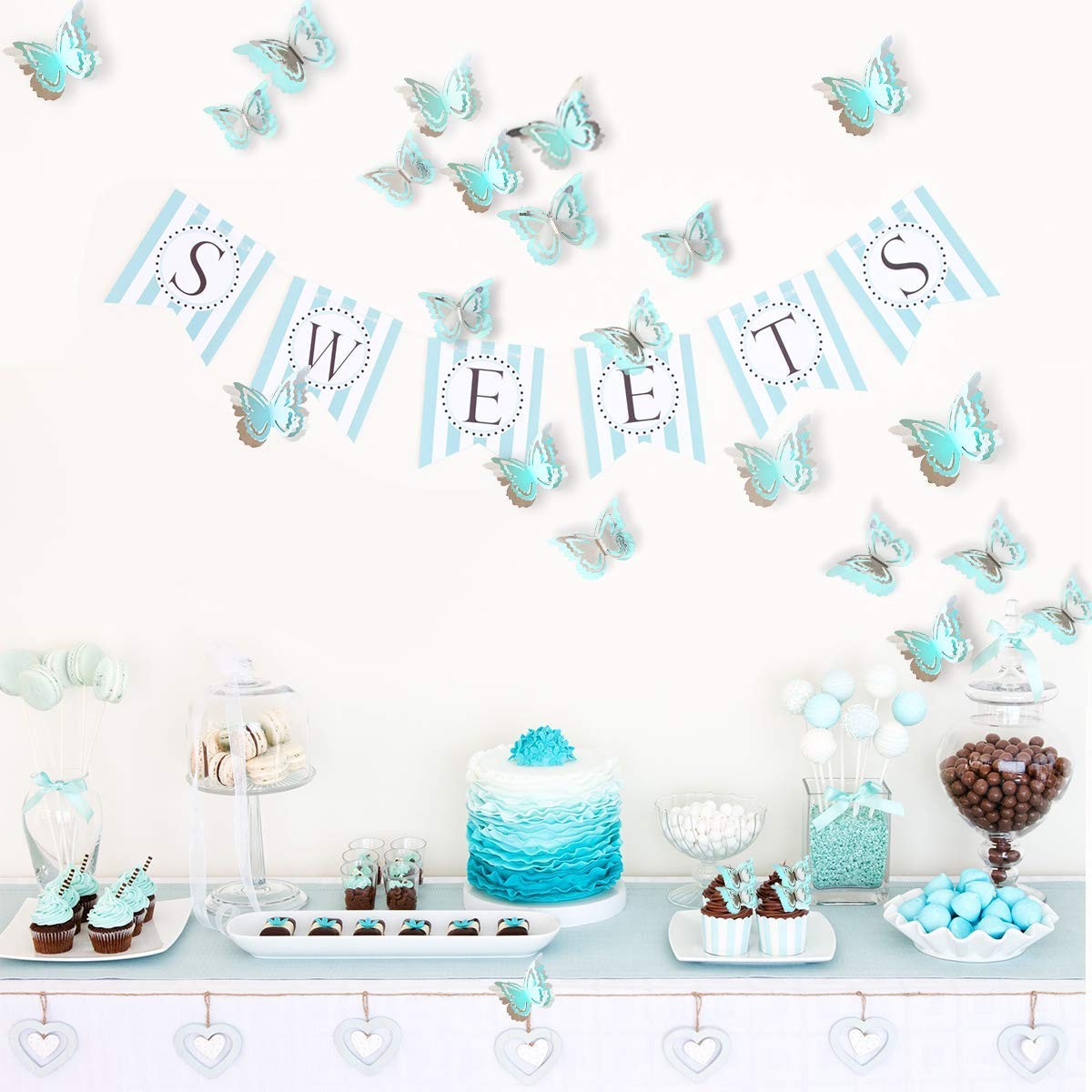 pinkblume Silver Blue Teal Butterfly Decorations Stickers 3D