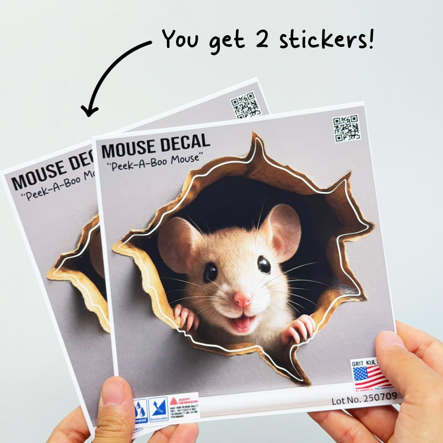 GRITKULTURE Removable Peek a Boo Mouse in Mouse Hole Decal Sticker 5.1Inch 2 Pac