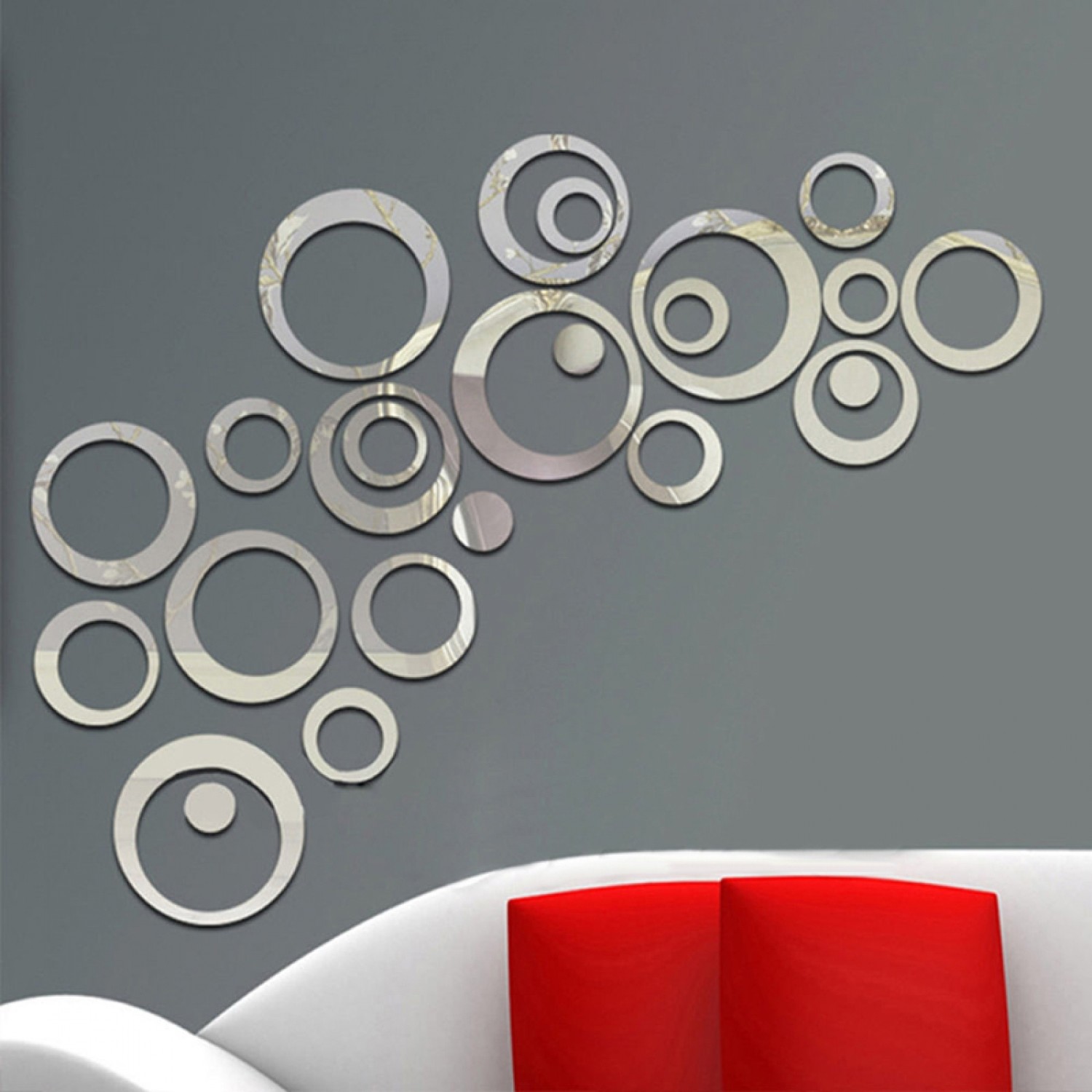 24pcs 3D DIY Circles Wall Sticker Home Decoration Mirror Wall Stickers Room Deco