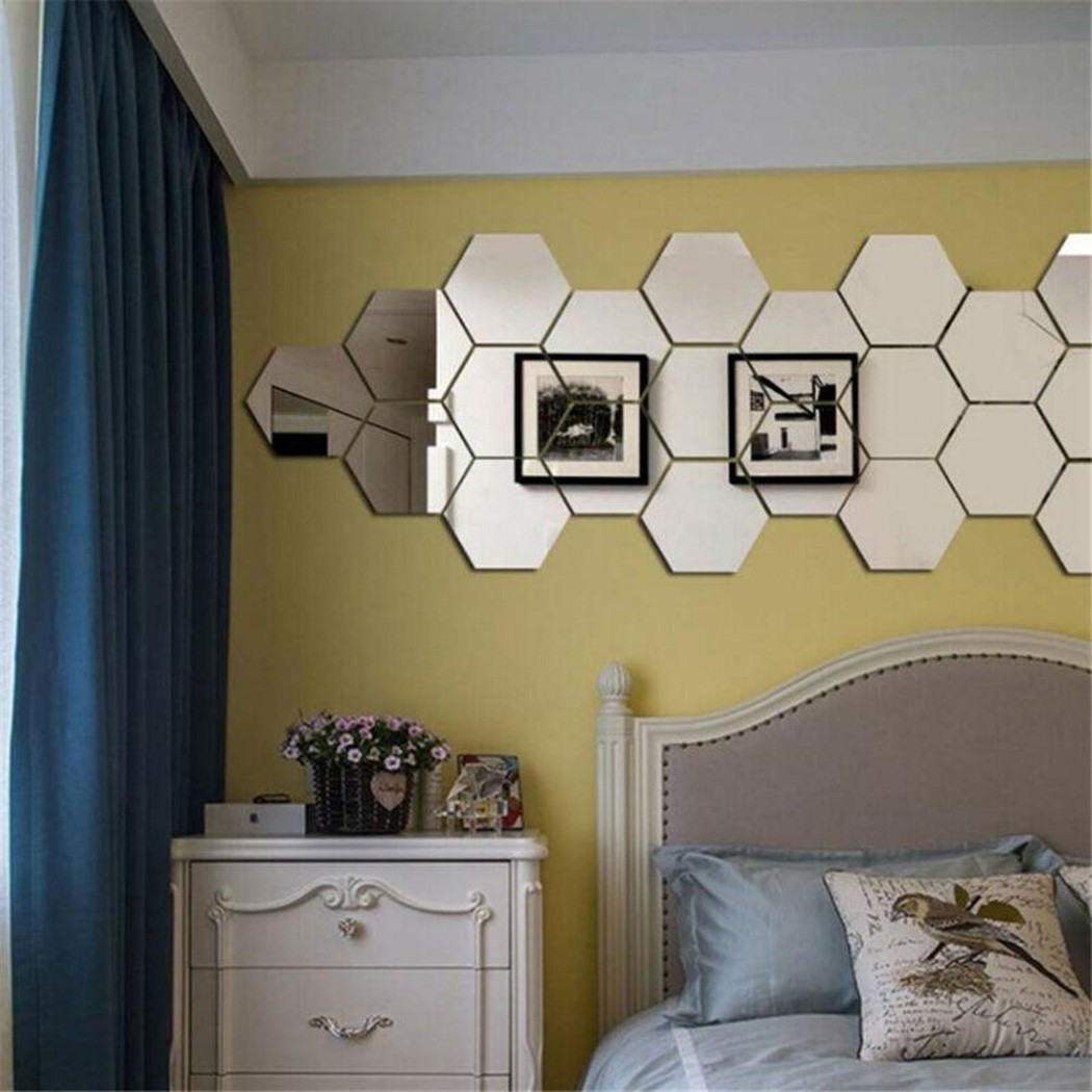 12/36pcs Art Mirror Hexagon Removable Acrylic Wall Stickers DIY Room Decor