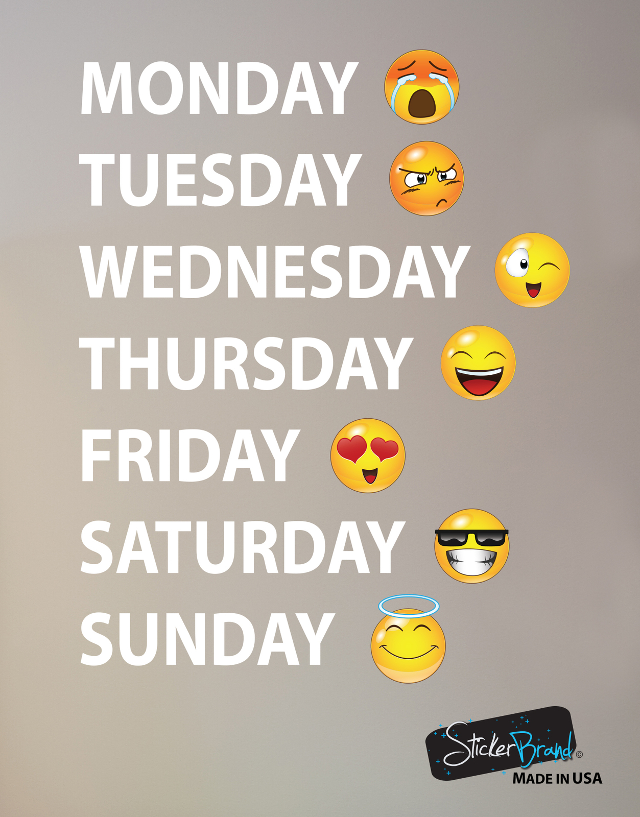 Days of the Week Emoticon Calendar Wall Decal Sticker #6071 Monday thru Sunday
