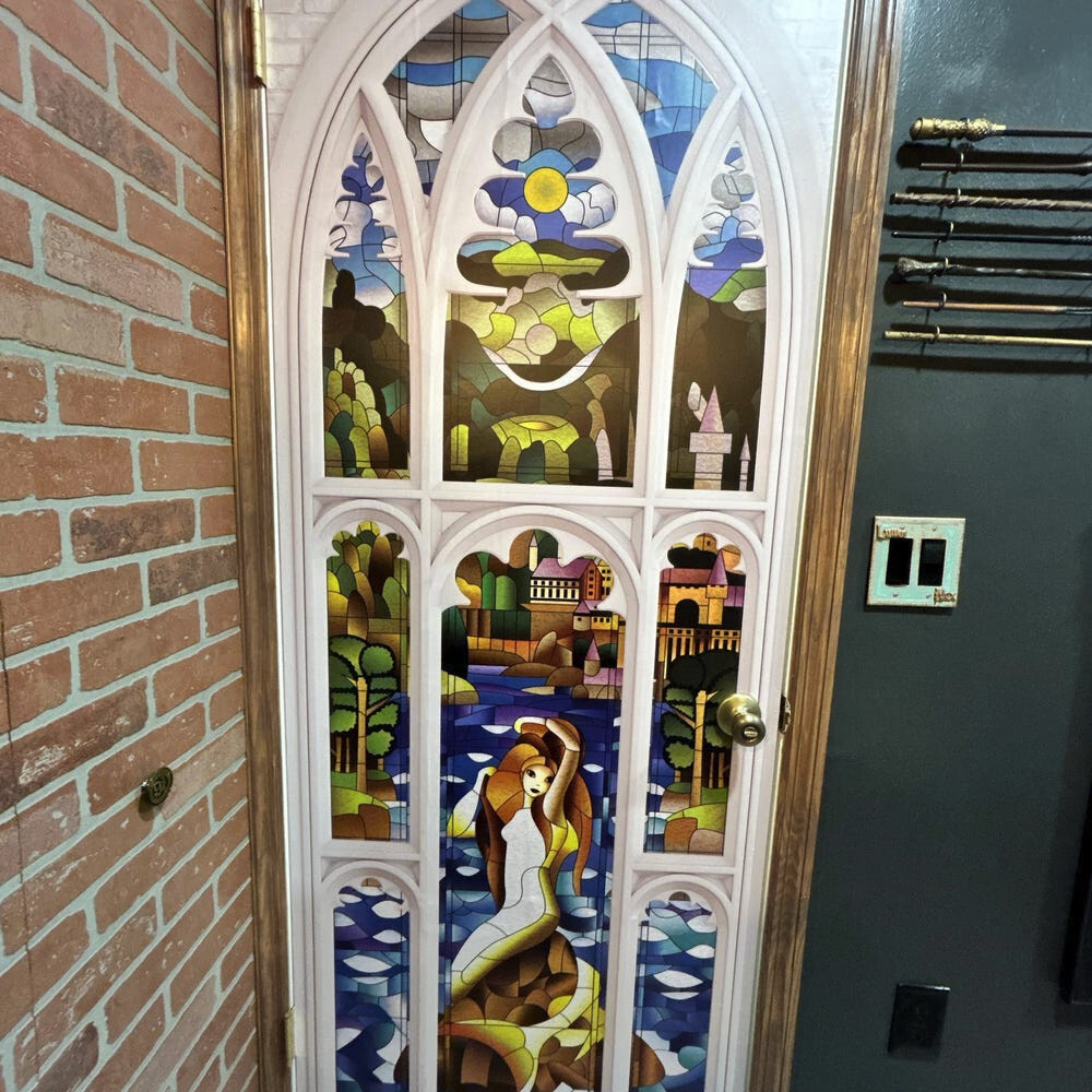 Stained Glass Mermaid Window Door Mural, White, Peel n Stick, Sticker Cover Wrap