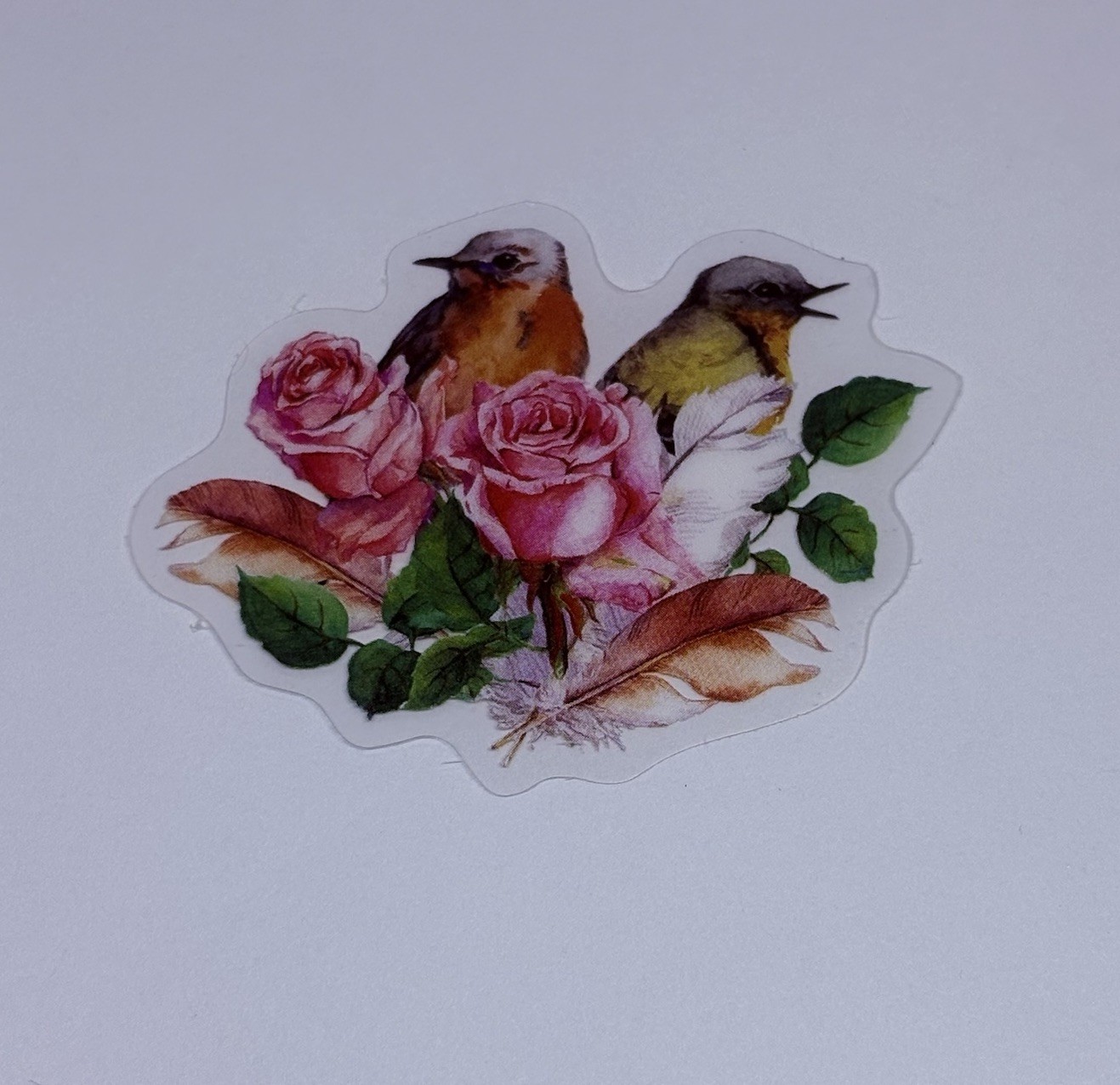 Perched Birds Roses Sticker Animal Art Transparent Journal Decal VinylTc6