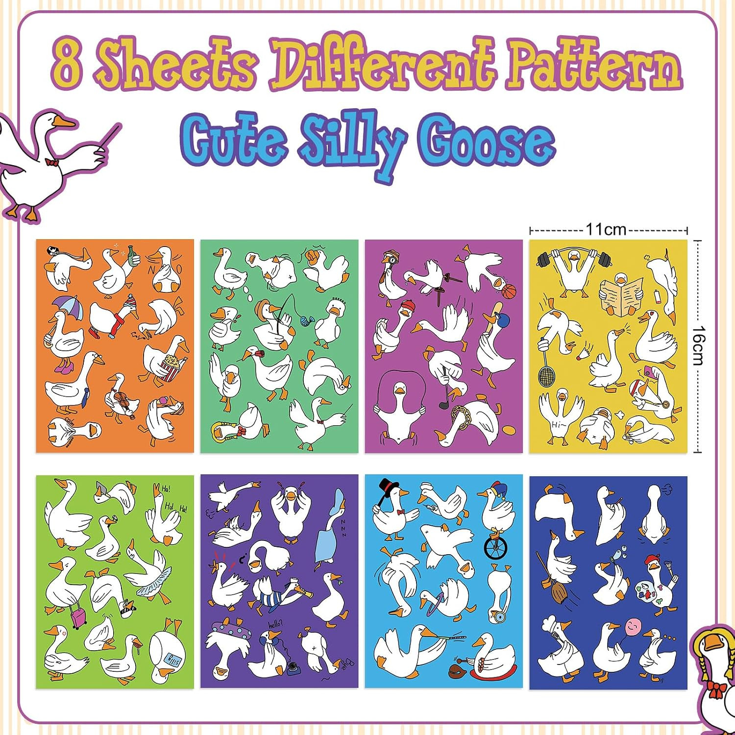 8 Sheets 80 Pcs Silly Goose Stickers Funny Waterproof Goose Bumper Sticker Gifts