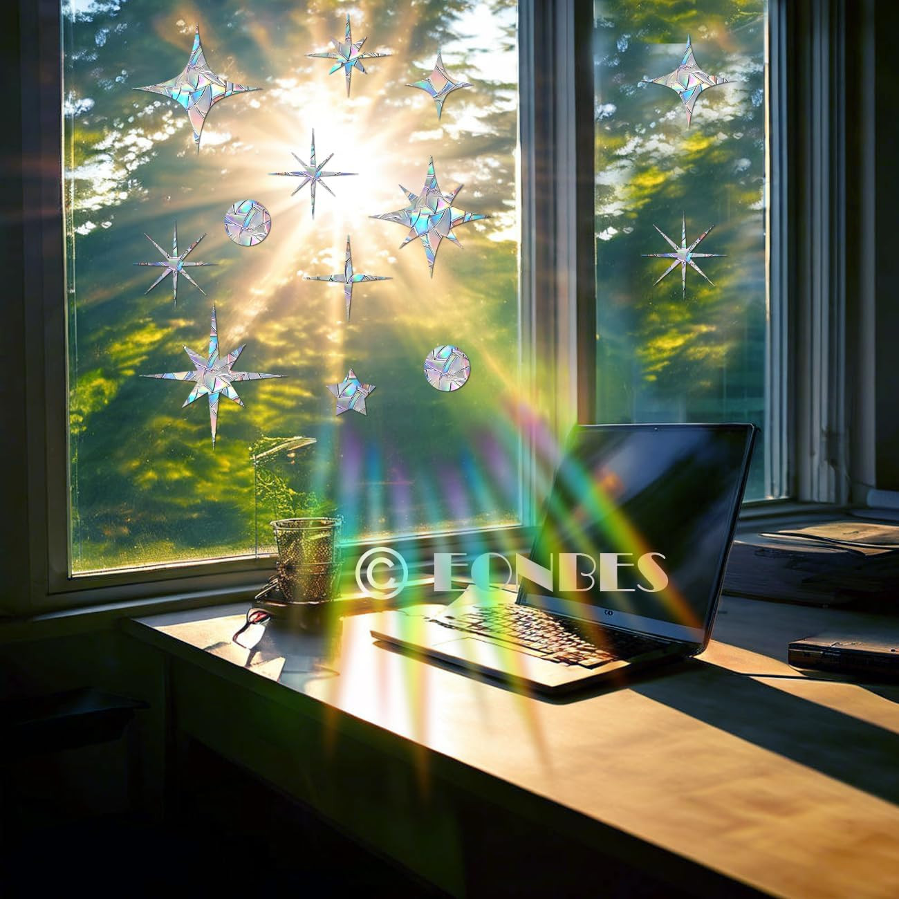 51-Piece Star Window Decals – Rainbow Suncatcher Anti-Collision Clings