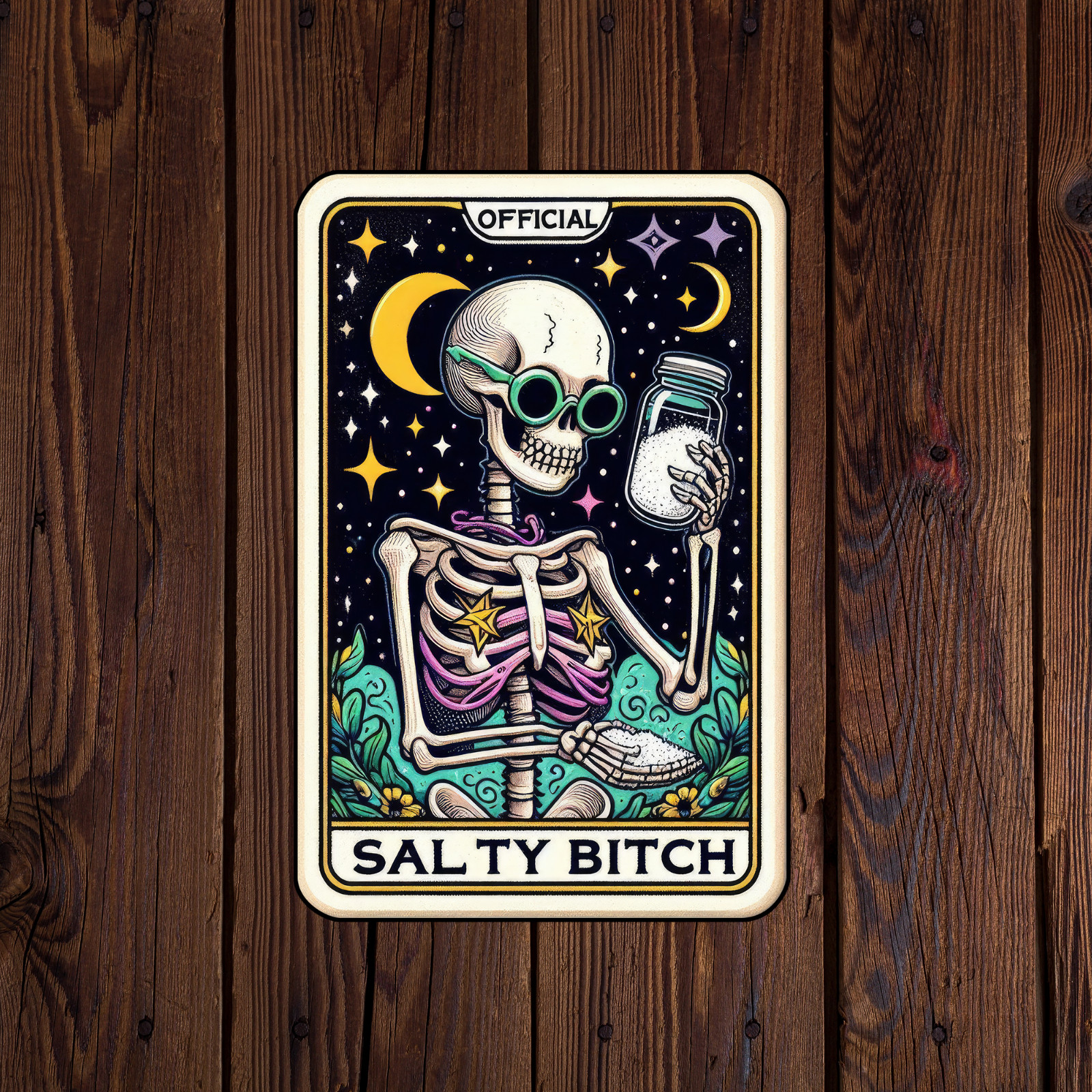 Tarot card sticker vinyl decal official salty b*tch skeleton funny moon star mug