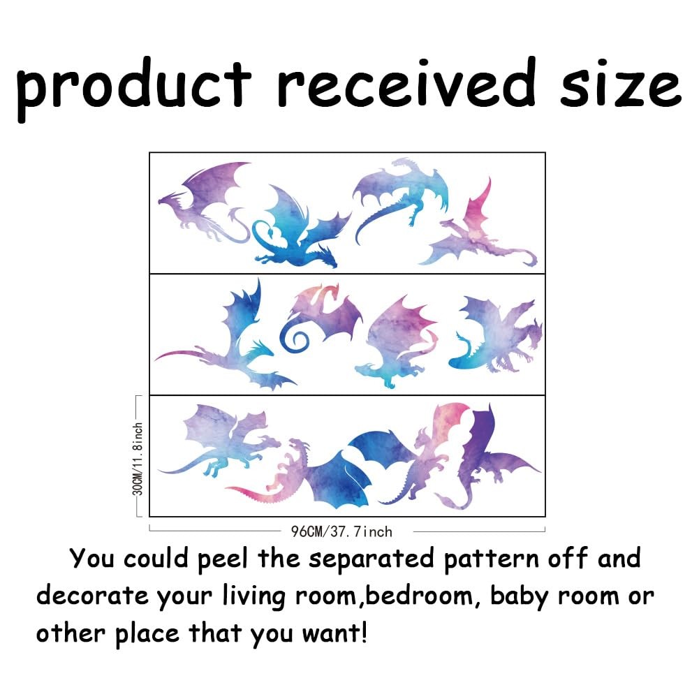 12pcs Dragon Silhouette Wall Decor Translucent Dragon Wall Sticker PVC Peel a…