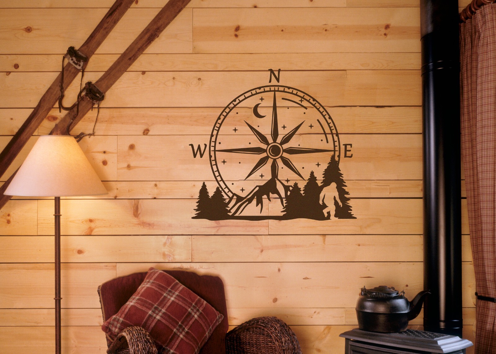 Compass Bigfoot Mountain Forest Scene V3 – Sasquatch Camping RV Graphics Scenery
