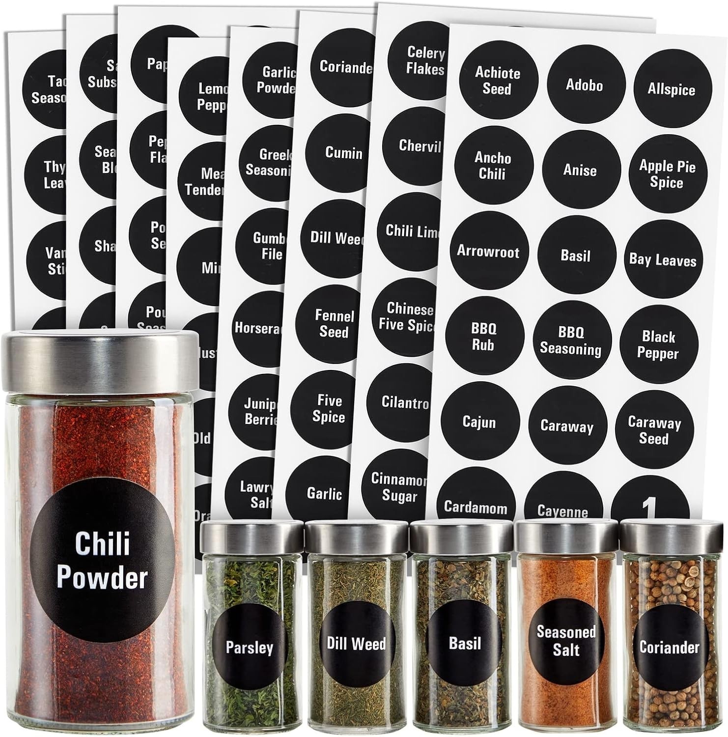Spice Labels Stickers – 144 Round 1.5-Inch Water-Resistant Vinyl – Preprinted…