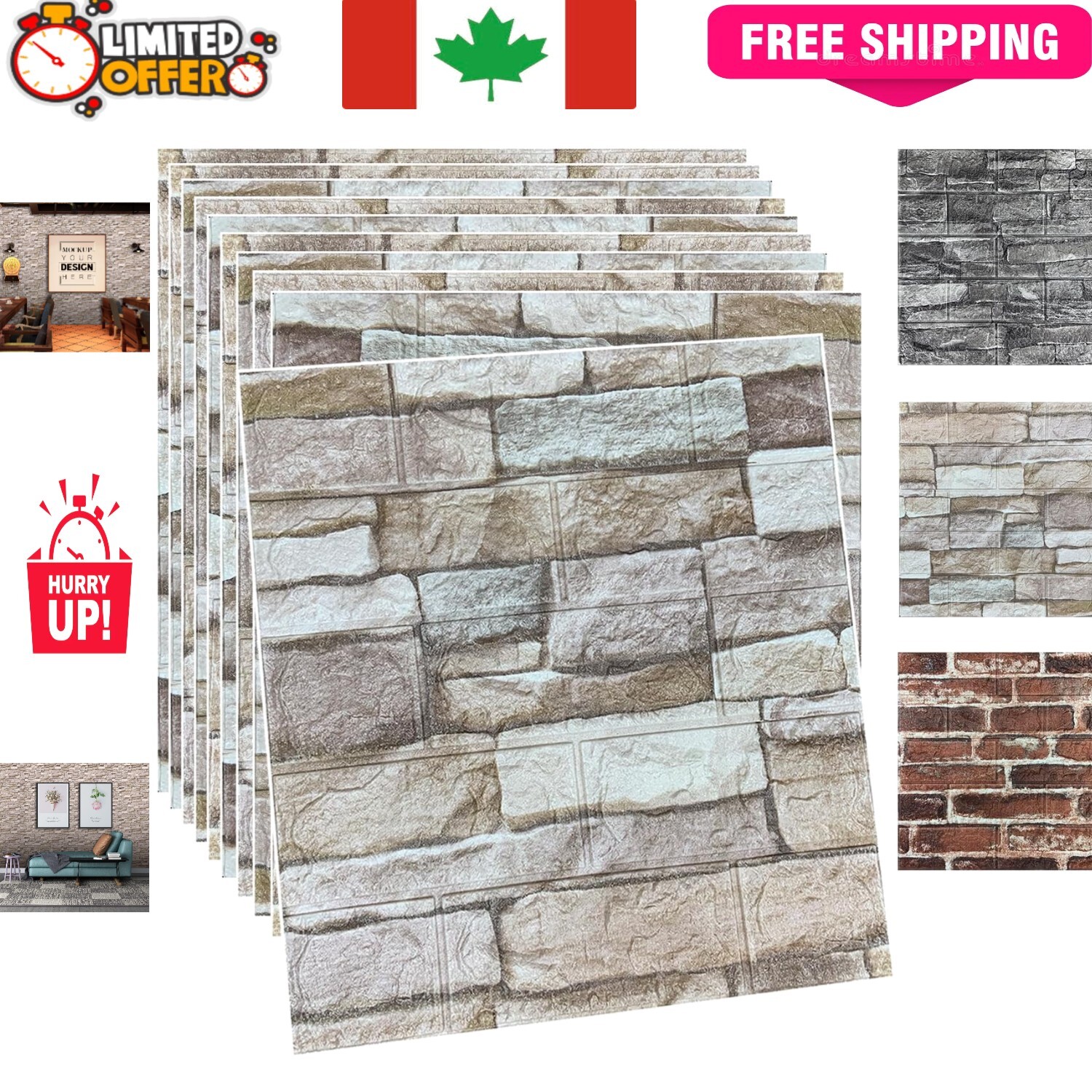 Stylish 3D Wall Panels – 20PCS Self-Adhesive Faux Stone Wallpaper for Home Decor