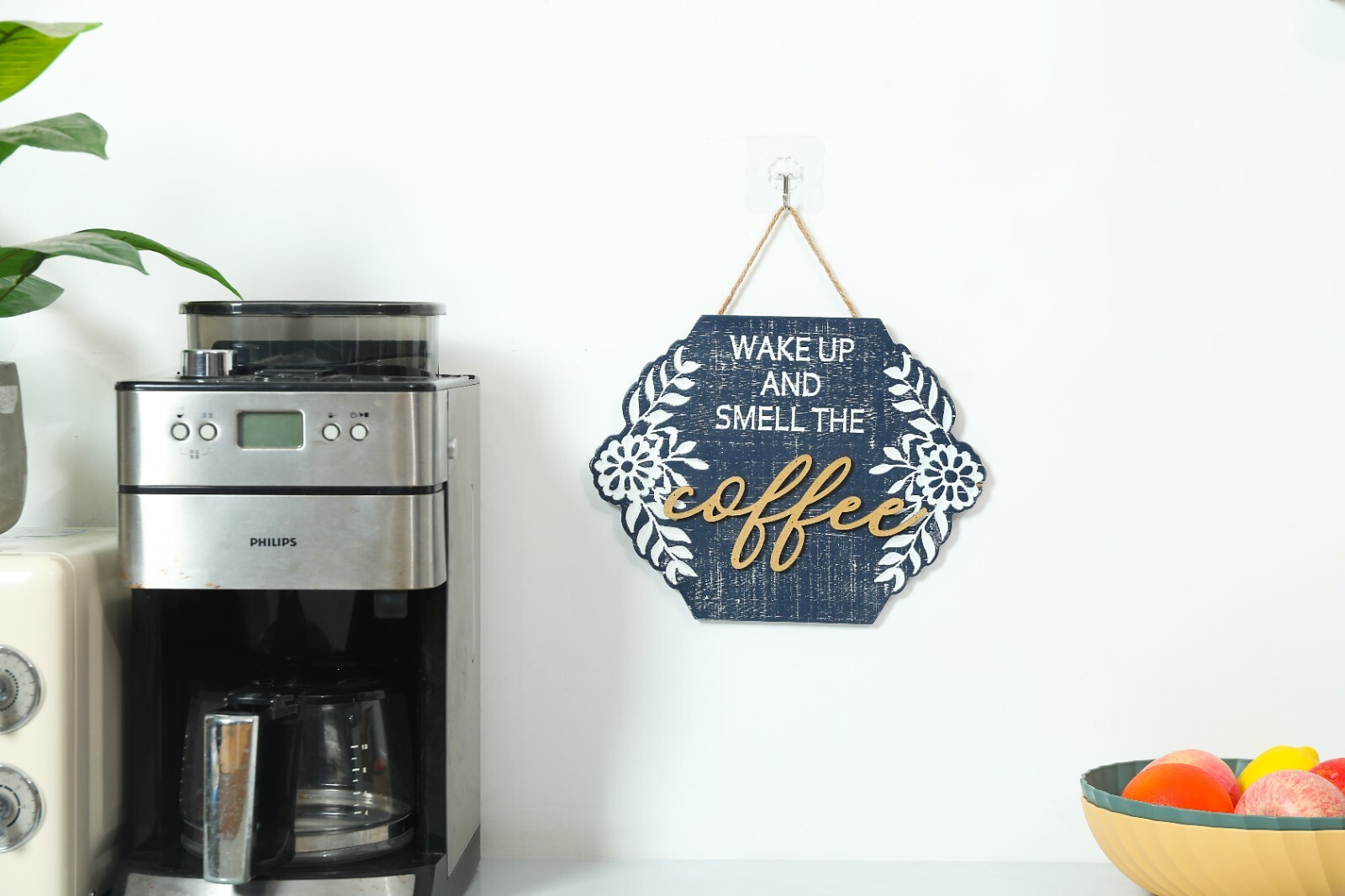Rustic Wood Coffee Signs Decor for Coffee Bar, Hanging Wall Sign with Rope