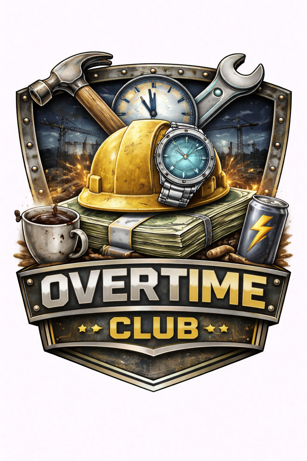 Overtime Club 3” UV DTF Decal Blue Collar Work Hard Hat Sticker