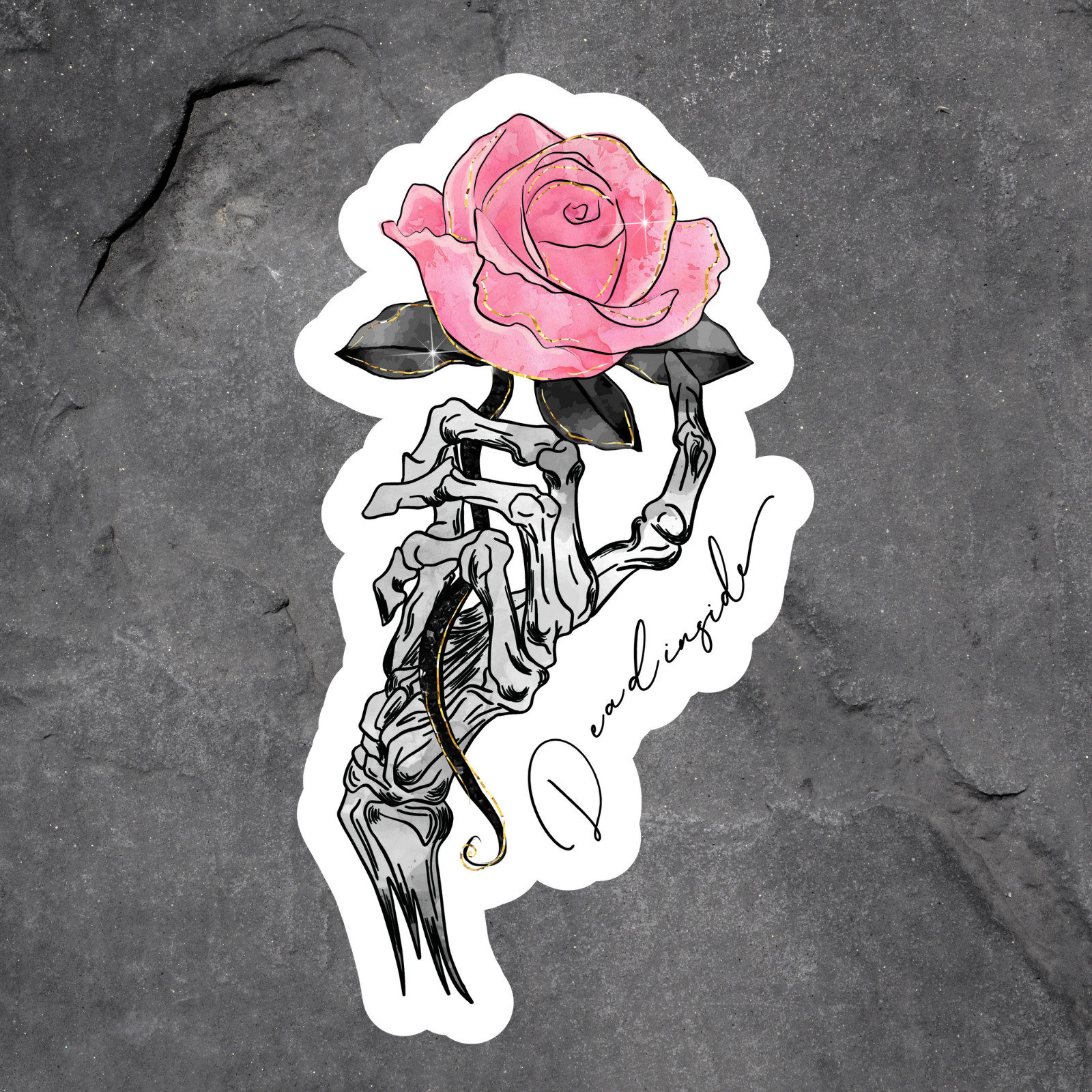 Skeleton Rose Sticker Vinyl Decal Dead Inside Gothic Floral Aesthetic Pink Rose