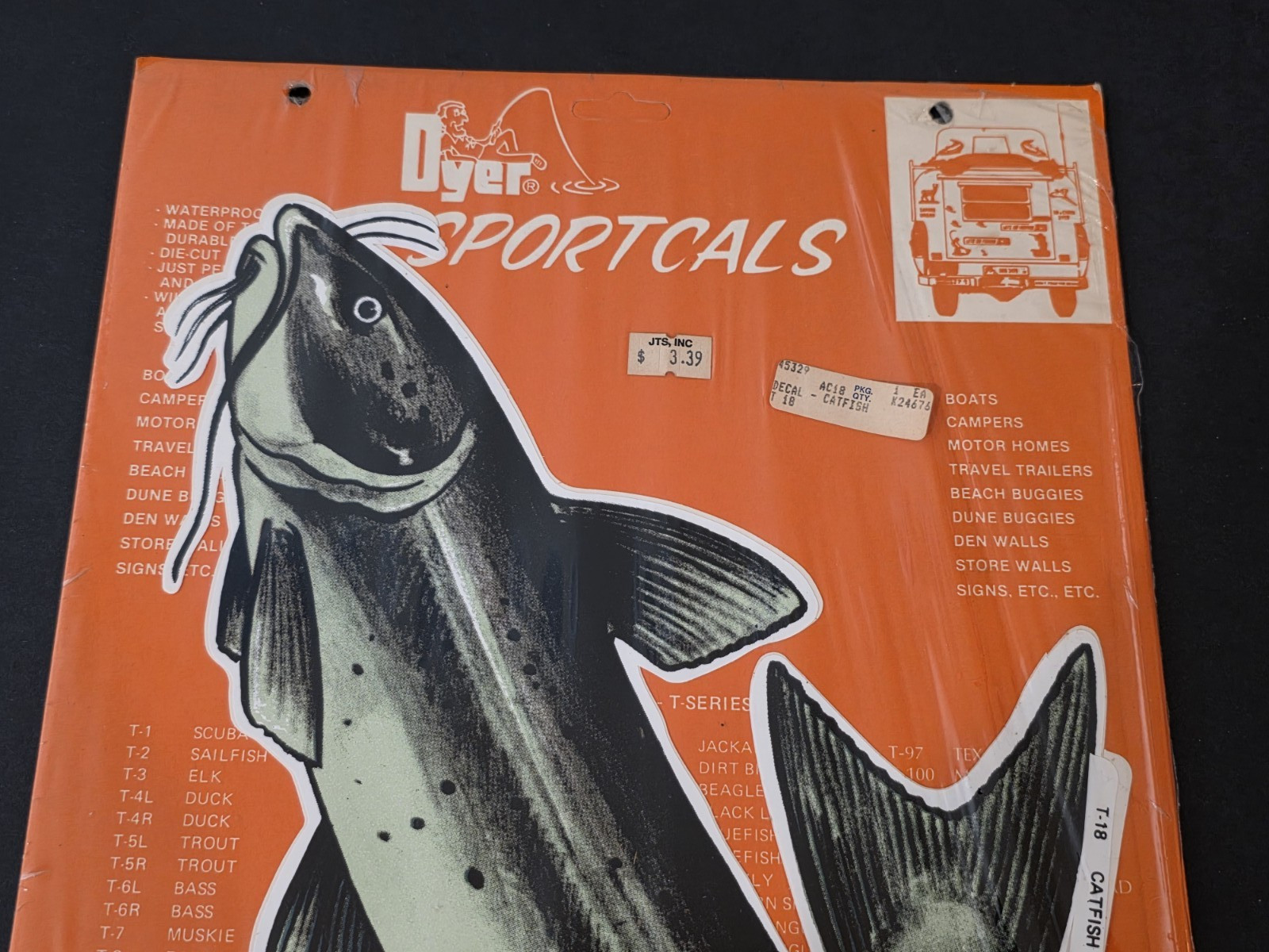 1960's-70's CATFISH DYER-SPORTCALS Original Vinyl Sticker-Decal-UNUSED-NOS