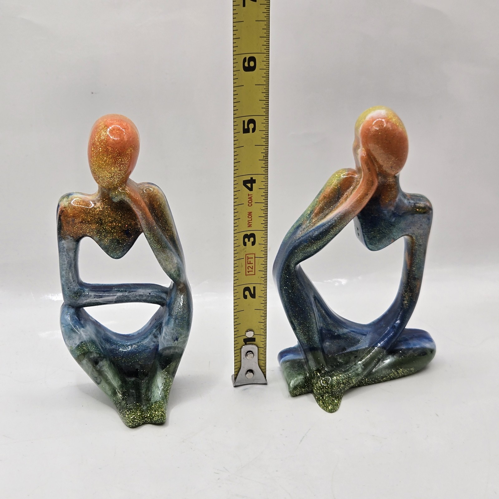 Home Decor Set of 2 Resin Graffiti Thinker Statues Accent Abstract Glitter 5"H