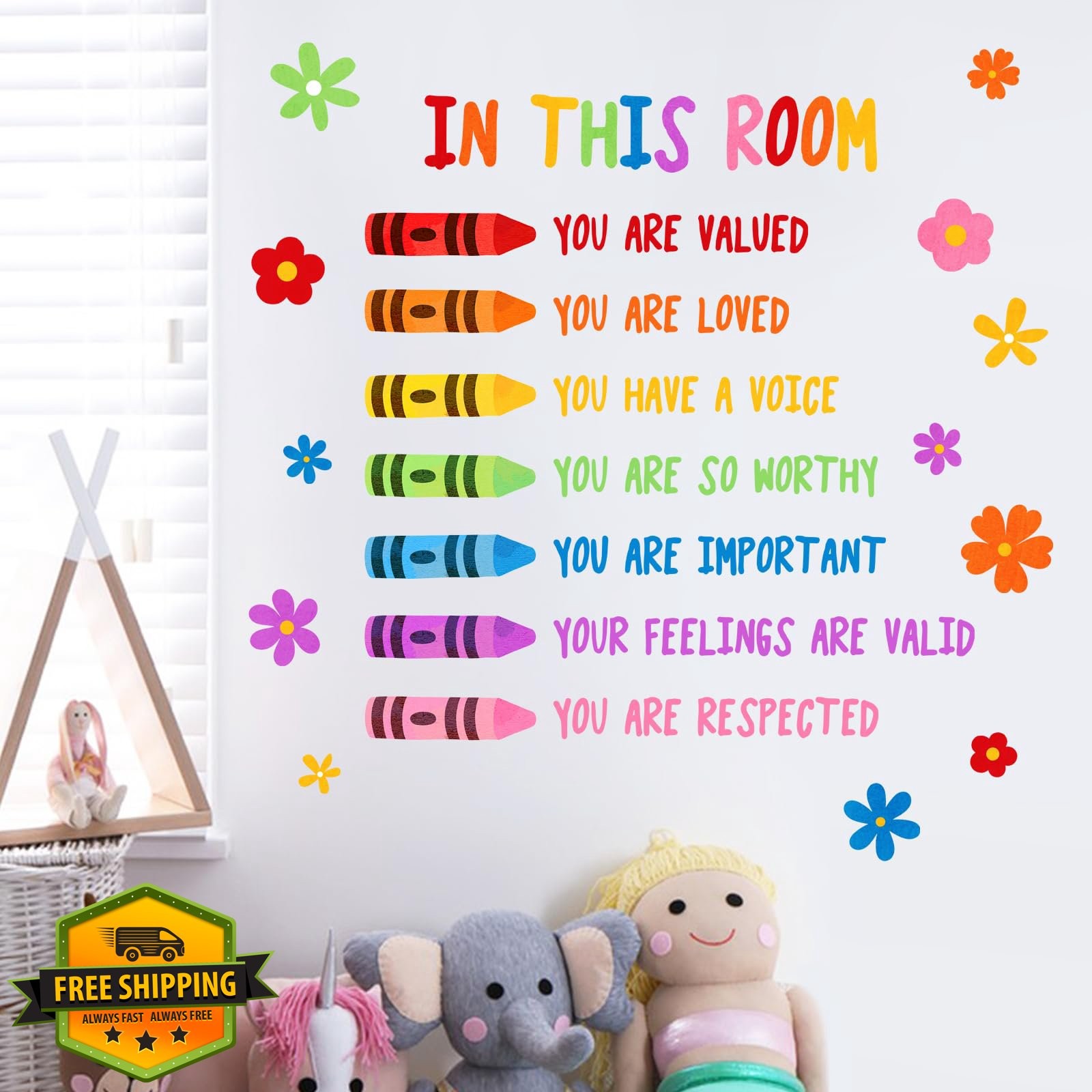 Mfault Floral Crayon Wall Decals Motivational Rainbow Flower Art