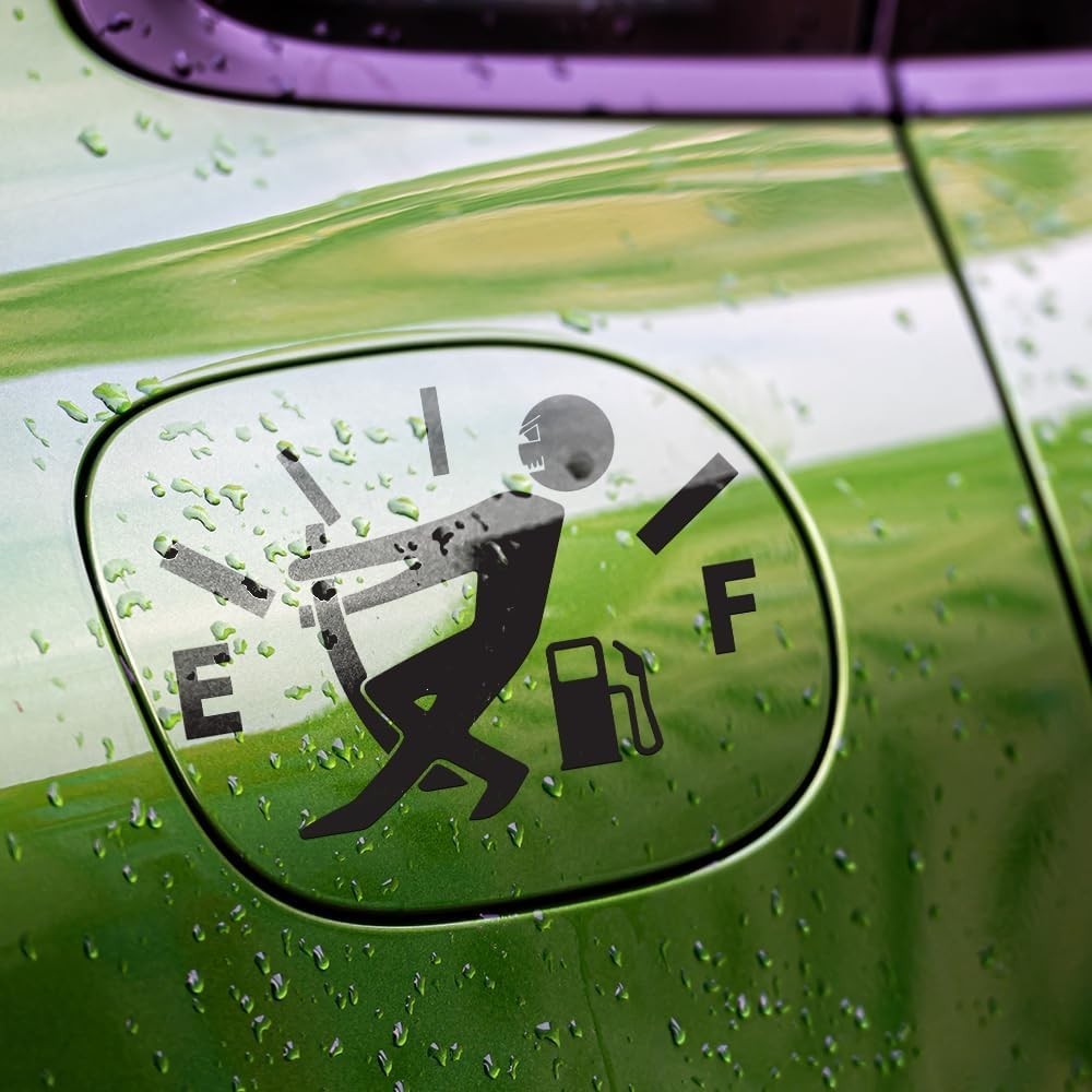 Funny Gas Tank Pulling Needle Stickman Vinyl Sticker Car Truck Bumper 4" x 3.75"