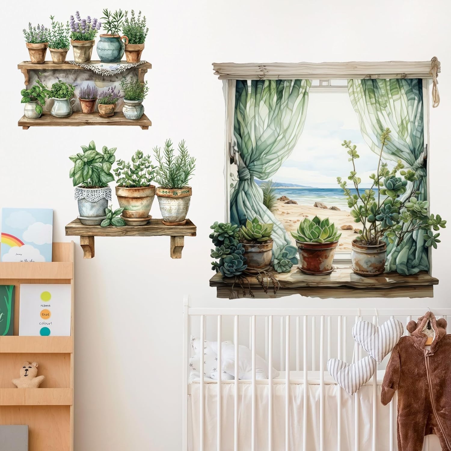 3D Potted Plant Fake Windows Wall Decals Green Plants Succulent Wall Stickers