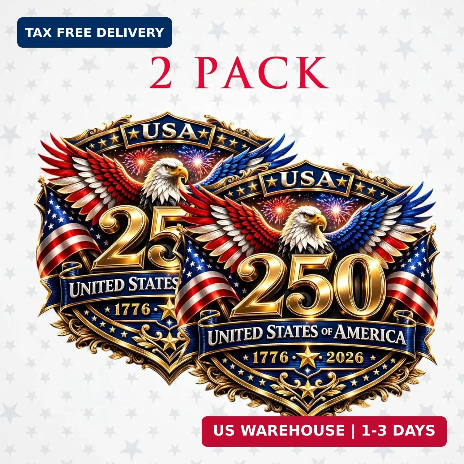 2pcs 250th Anniversary USA Car Decal Sticker, Patriotic Bald Eagle 1776-2026 Vin
