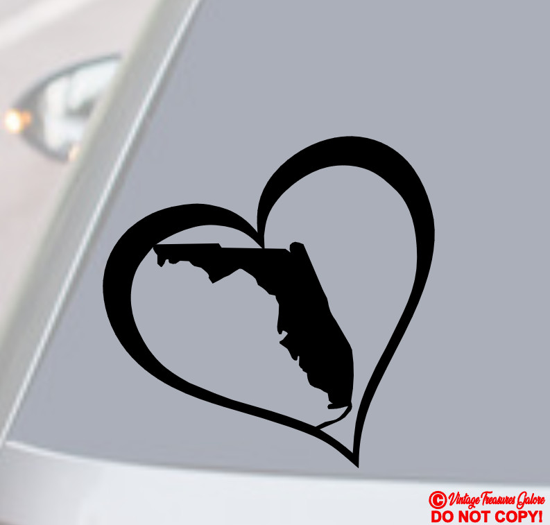FLORIDA HEART Vinyl Decal Sticker Car Window Wall Bumper Love Sunshine State FL
