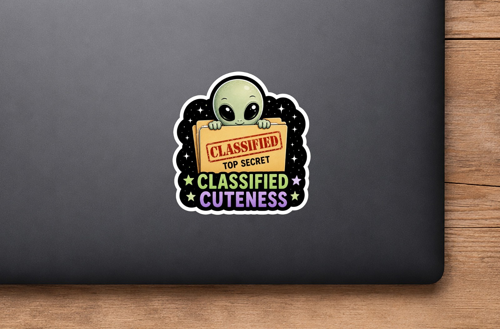 Alien Vinyl Decal Sticker UFO Space Sci Fi Laptop Window Binder Cute Set of 2